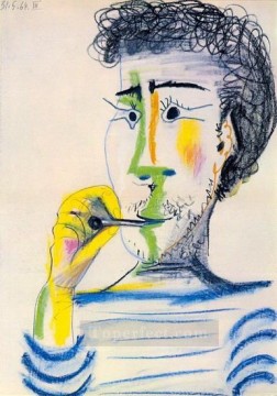 Cabeza de hombre barbudo con cigarrillo III 1964 cubista Pablo Picasso Pinturas al óleo